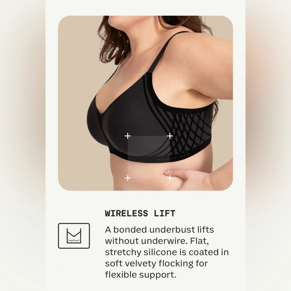 Two Honeylove Silhouette Wireless Seamless Bras‎ Black & Nude Size Large